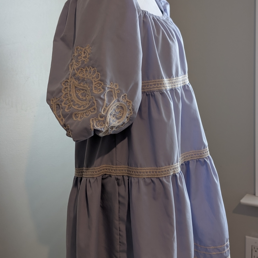 She + Sky Lavender Dress with Gold Embroidery